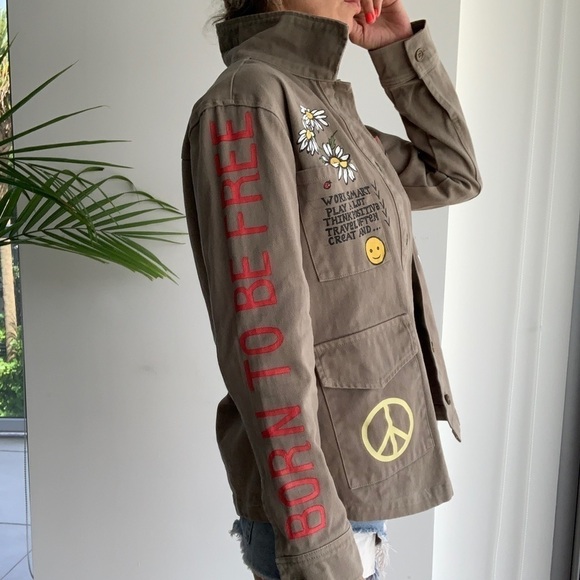 Ascot & Hart Green Army Jacket hand painted with graphic details, size S - Picture 16 of 16